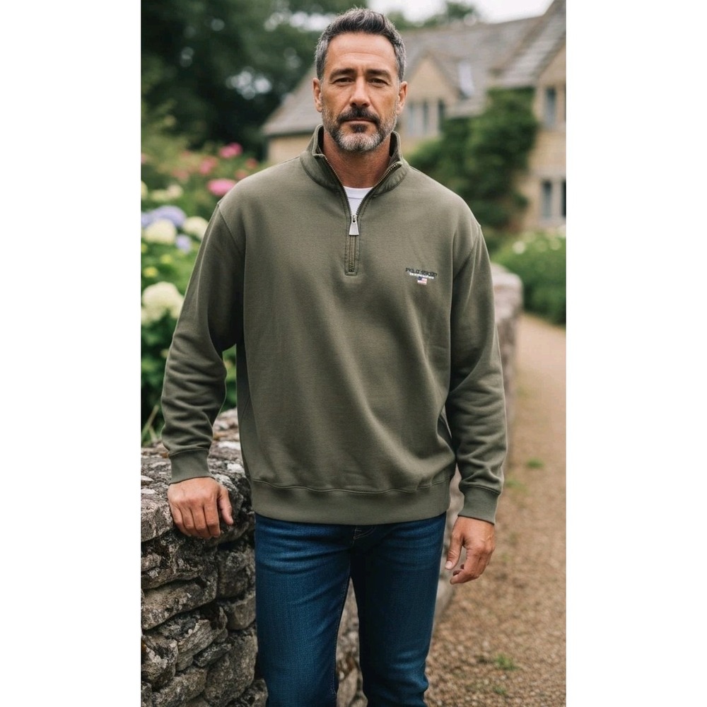 VTG 90's Ralph Lauren Polo Sport USA Green Fleece 1/4 Zip‎ Pullover Men's SZ XXL